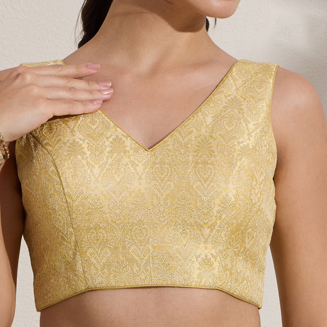 The Blouse Originals Gold Brocade V-Neck Readymade Saree Blouse