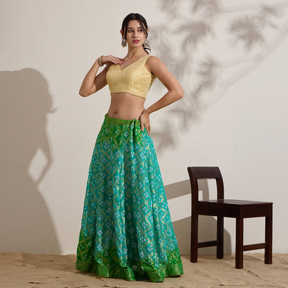 Gold Brocade V Neck Sleeveless Padded Blouse