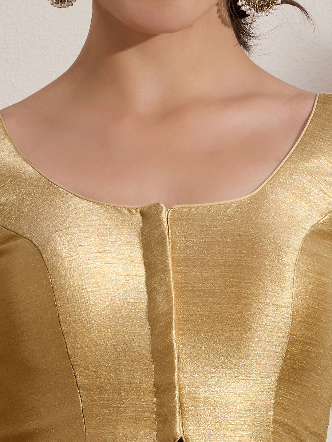 The Blouse Originals Gold Silk Round Neck Readymade Saree Blouse