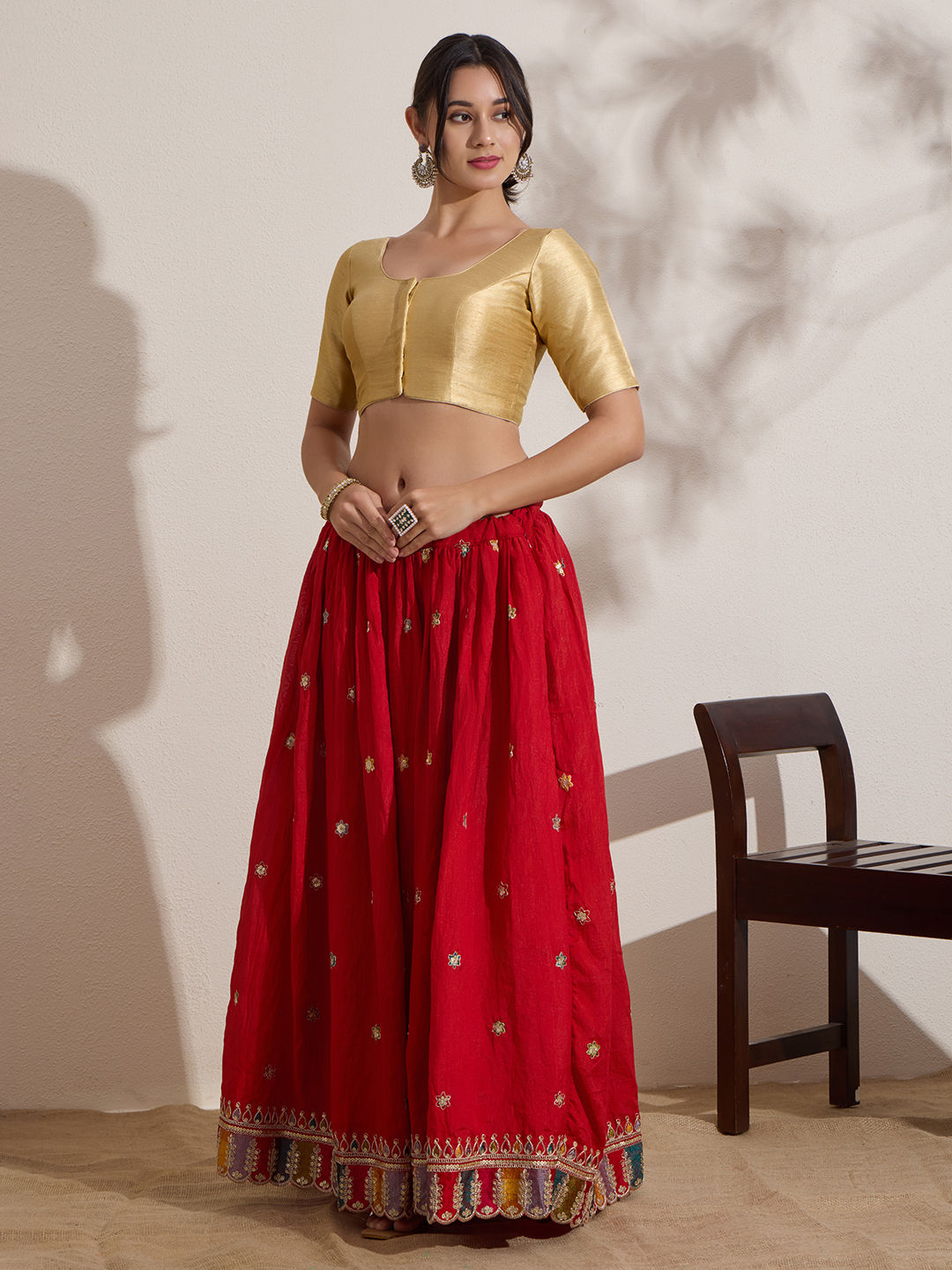 The Blouse Originals Gold Silk Round Neck Readymade Saree Blouse