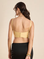 The Blouse Originals Gold Silk Round Neck Solid Padded Sleeveless Readymade Saree Blouse