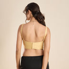 The Blouse Originals Gold Silk Round Neck Solid Padded Sleeveless Readymade Saree Blouse