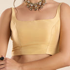 The Blouse Originals Gold Silk Round Neck Solid Padded Sleeveless Readymade Saree Blouse