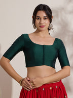 The Blouse Originals Green Silk Round Neck Solid Padded Readymade Saree Blouse