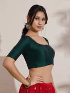 The Blouse Originals Green Silk Round Neck Solid Padded Readymade Saree Blouse