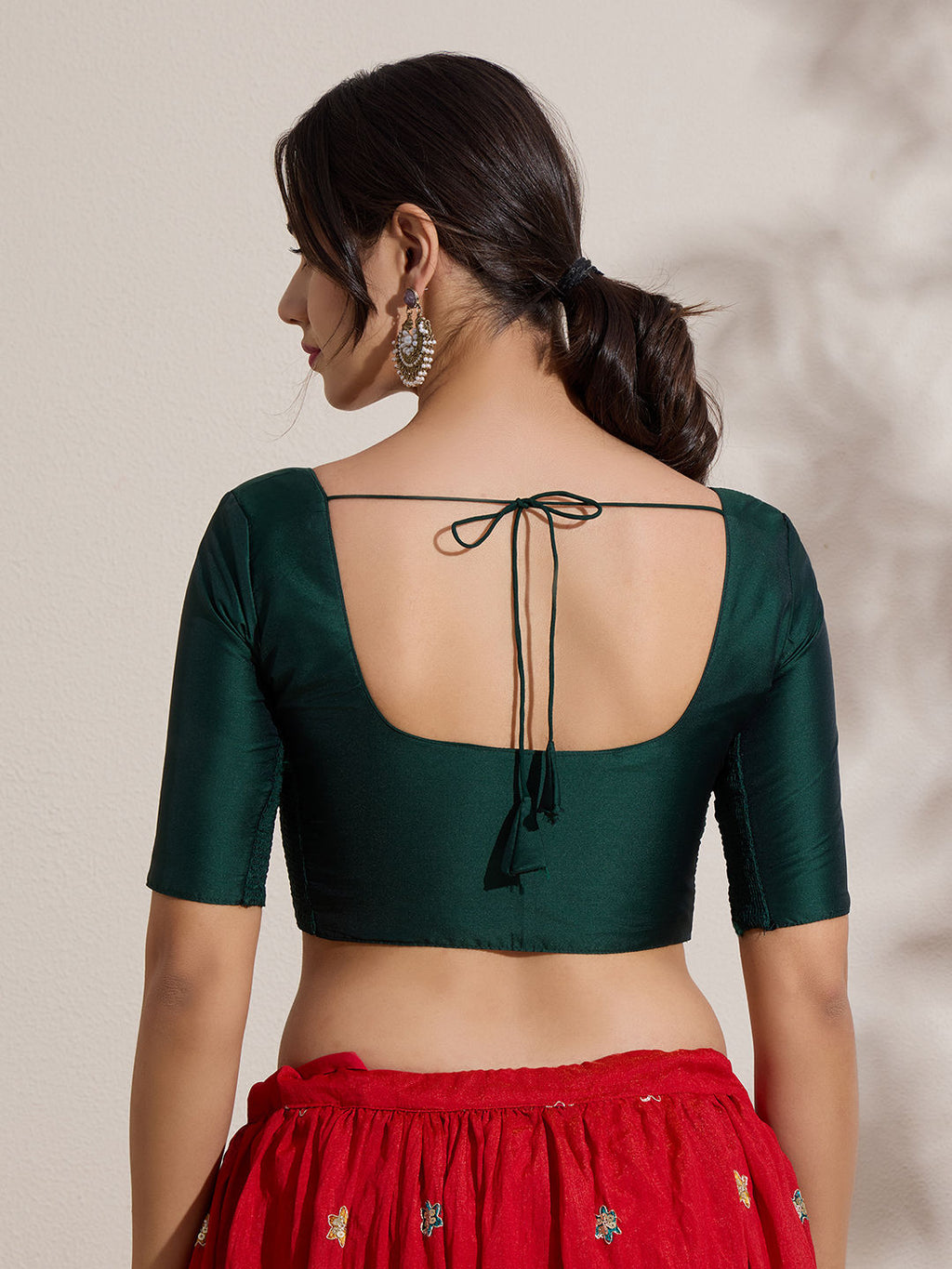 The Blouse Originals Green Silk Round Neck Solid Padded Readymade Saree Blouse