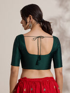The Blouse Originals Green Silk Round Neck Solid Padded Readymade Saree Blouse