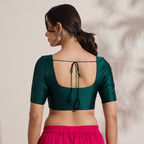 The Blouse Originals Green Silk Round Neck Solid Padded Readymade Saree Blouse