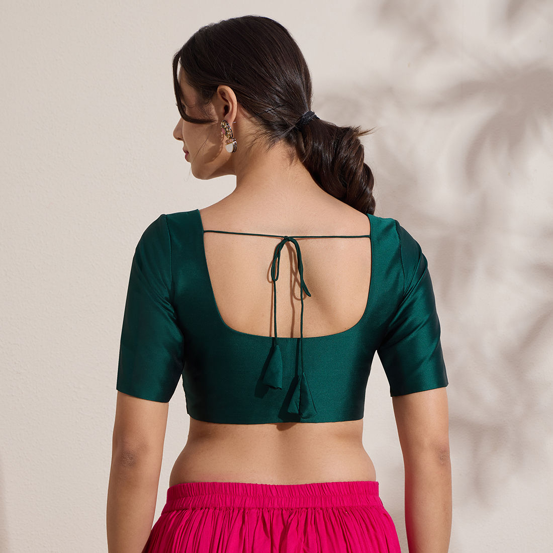 The Blouse Originals Green Silk Round Neck Solid Padded Readymade Saree Blouse