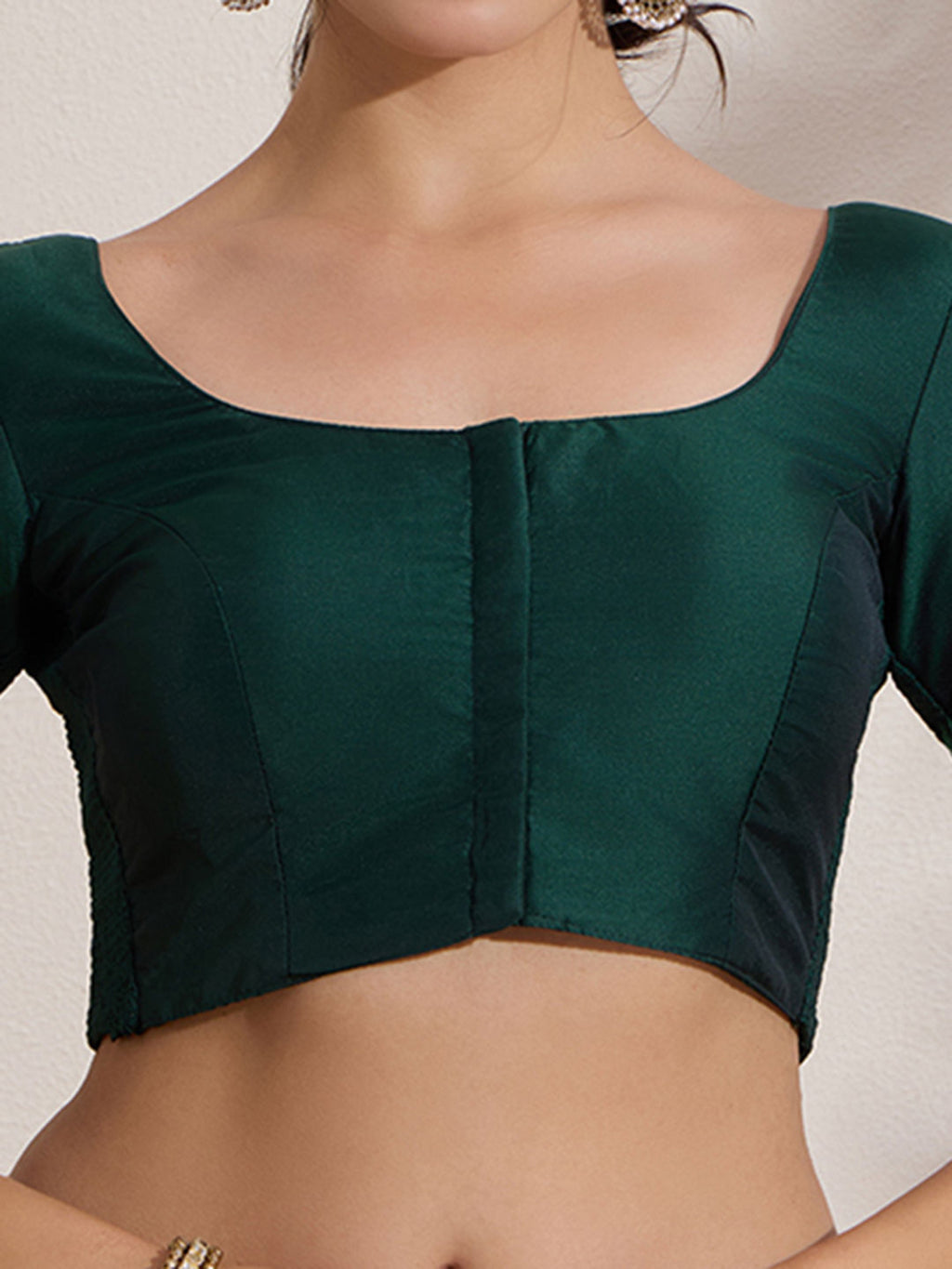 The Blouse Originals Green Silk Round Neck Solid Padded Readymade Saree Blouse
