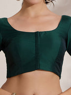 The Blouse Originals Green Silk Round Neck Solid Padded Readymade Saree Blouse