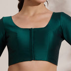 The Blouse Originals Green Silk Round Neck Solid Padded Readymade Saree Blouse