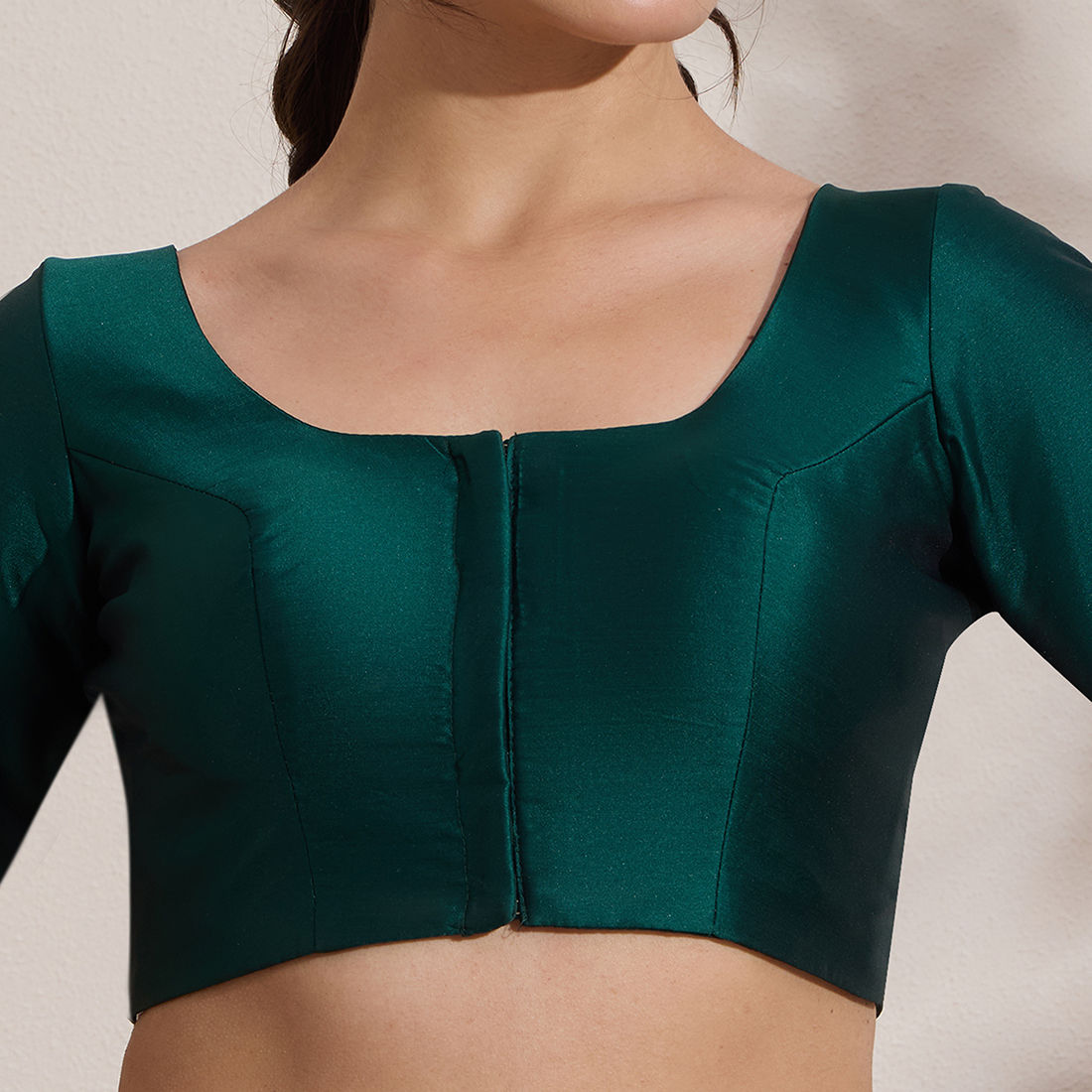 The Blouse Originals Green Silk Round Neck Solid Padded Readymade Saree Blouse