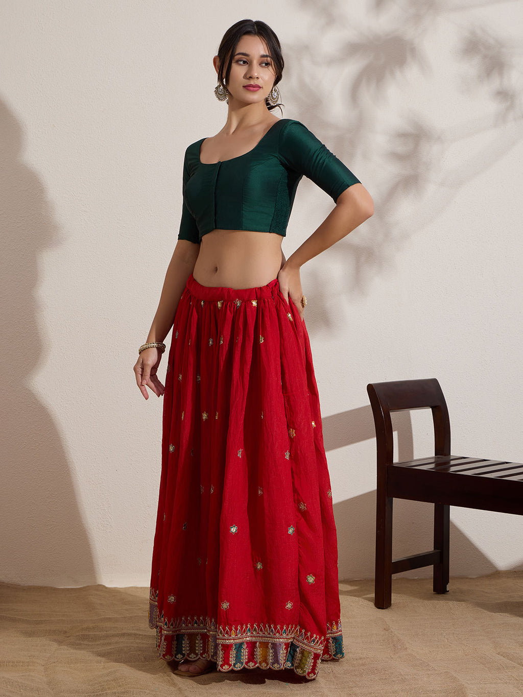 The Blouse Originals Green Silk Round Neck Solid Padded Readymade Saree Blouse