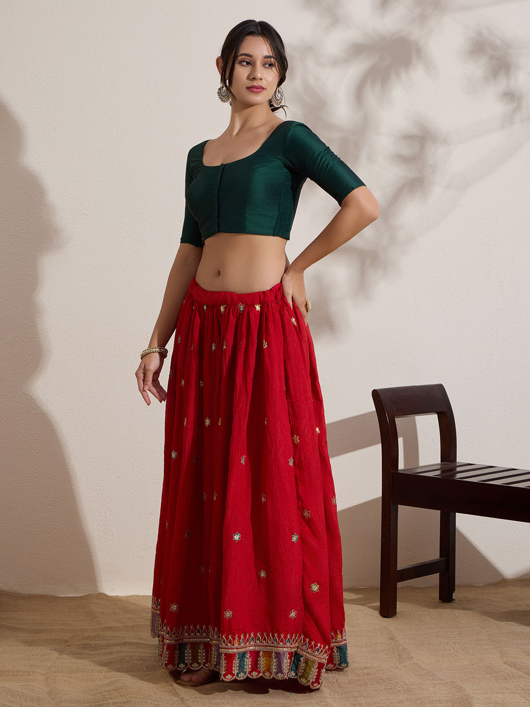 The Blouse Originals Green Silk Round Neck Solid Padded Readymade Saree Blouse