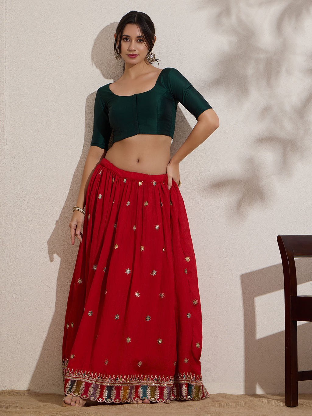 The Blouse Originals Green Silk Round Neck Solid Padded Readymade Saree Blouse