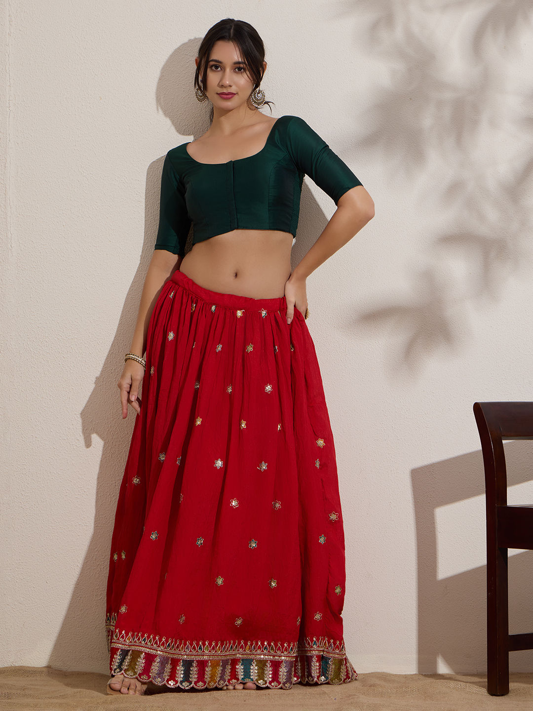 The Blouse Originals Green Silk Round Neck Solid Padded Readymade Saree Blouse