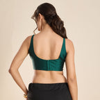 The Blouse Originals Green Silk Round Neck Solid Padded Sleeveless Readymade Saree Blouse