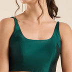 The Blouse Originals Green Silk Round Neck Solid Padded Sleeveless Readymade Saree Blouse