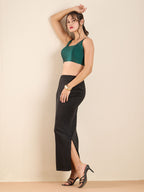 The Blouse Originals Green Silk Round Neck Solid Padded Sleeveless Readymade Saree Blouse