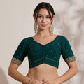 The Blouse Originals Green Butti Silk Sweetheart Neck Padded Readymade Saree Blouse