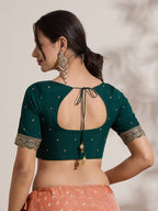 The Blouse Originals Green Butti Silk Sweetheart Neck Padded Readymade Saree Blouse