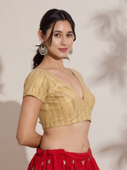 The Blouse Originals Golden Sequinned Embellished V-Neck Readymade Saree Blouse