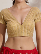 The Blouse Originals Golden Sequinned Embellished V-Neck Readymade Saree Blouse