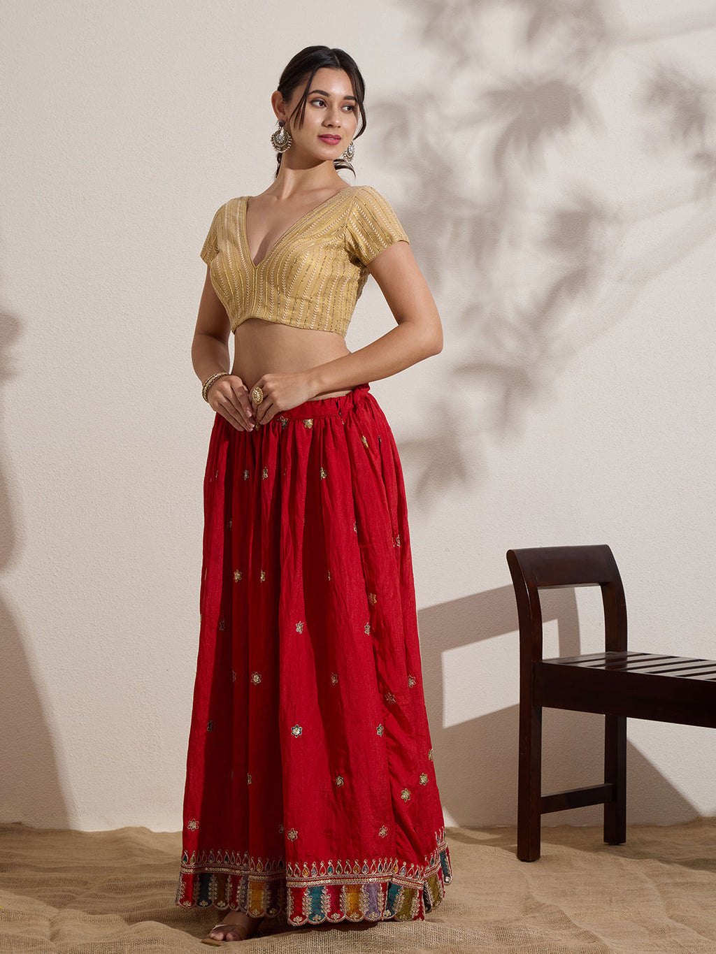 The Blouse Originals Golden Sequinned Embellished V-Neck Readymade Saree Blouse