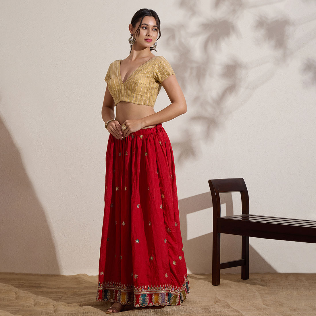 The Blouse Originals Golden Sequinned Embellished V-Neck Readymade Saree Blouse
