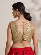 The Blouse Originals Gold Sequinned V-Neck Readymade Saree Blouse