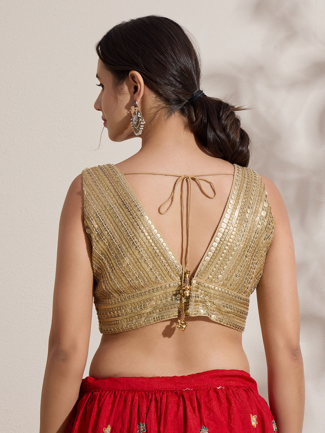 The Blouse Originals Gold Sequinned V-Neck Readymade Saree Blouse