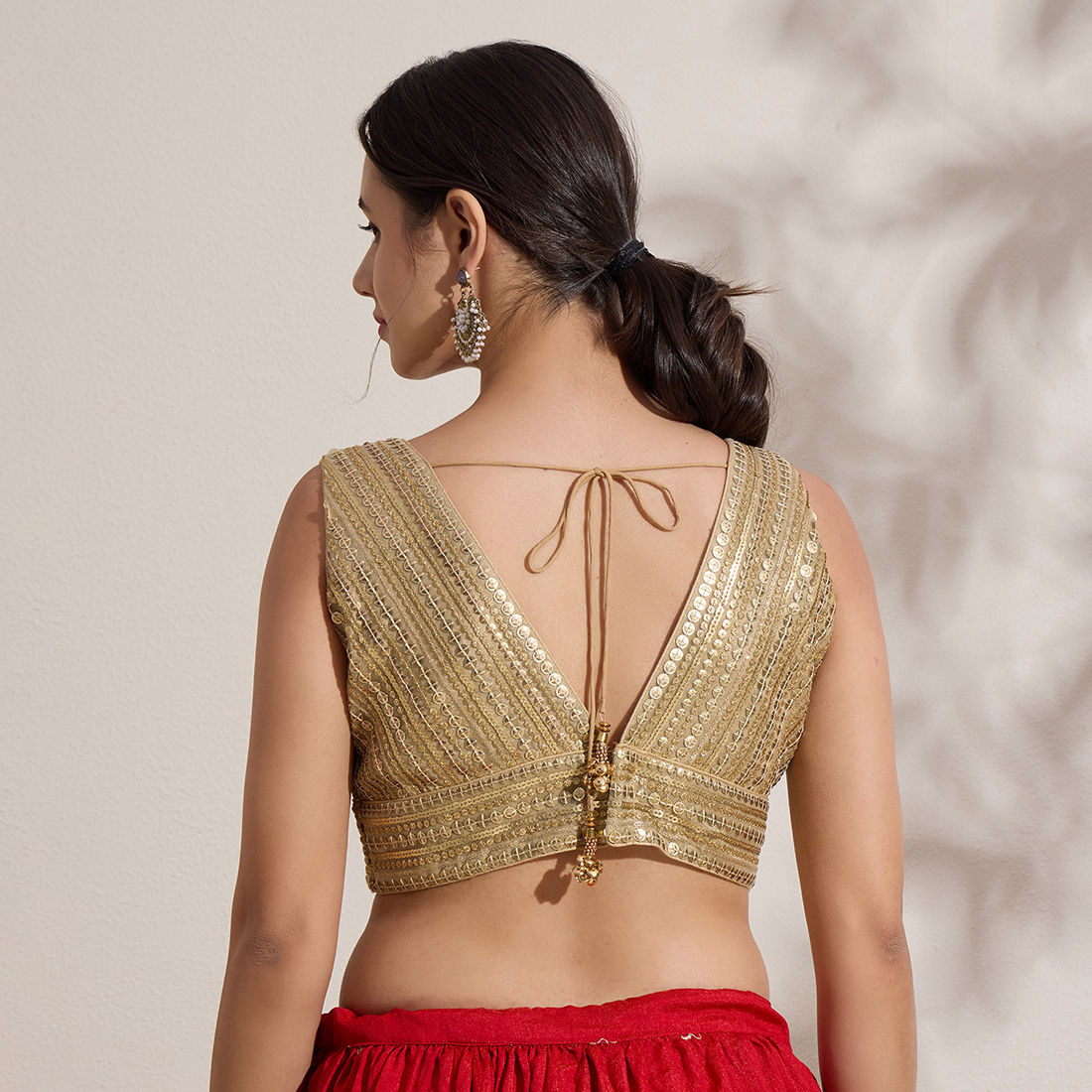 The Blouse Originals Gold Sequinned V-Neck Readymade Saree Blouse
