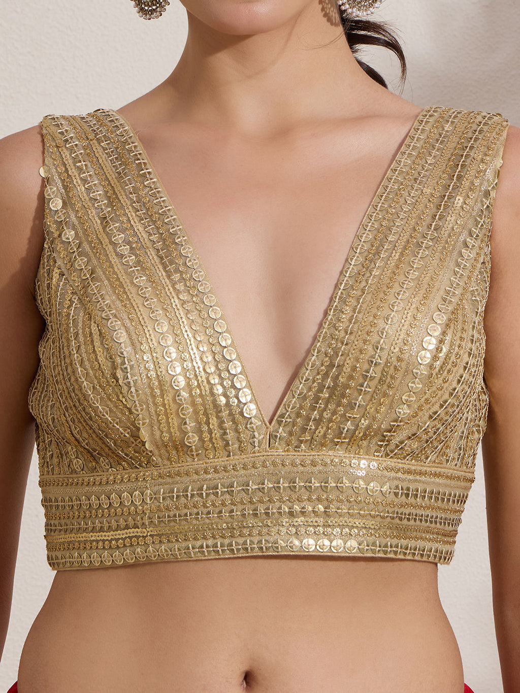 The Blouse Originals Gold Sequinned V-Neck Readymade Saree Blouse