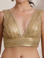 The Blouse Originals Gold Sequinned V-Neck Readymade Saree Blouse