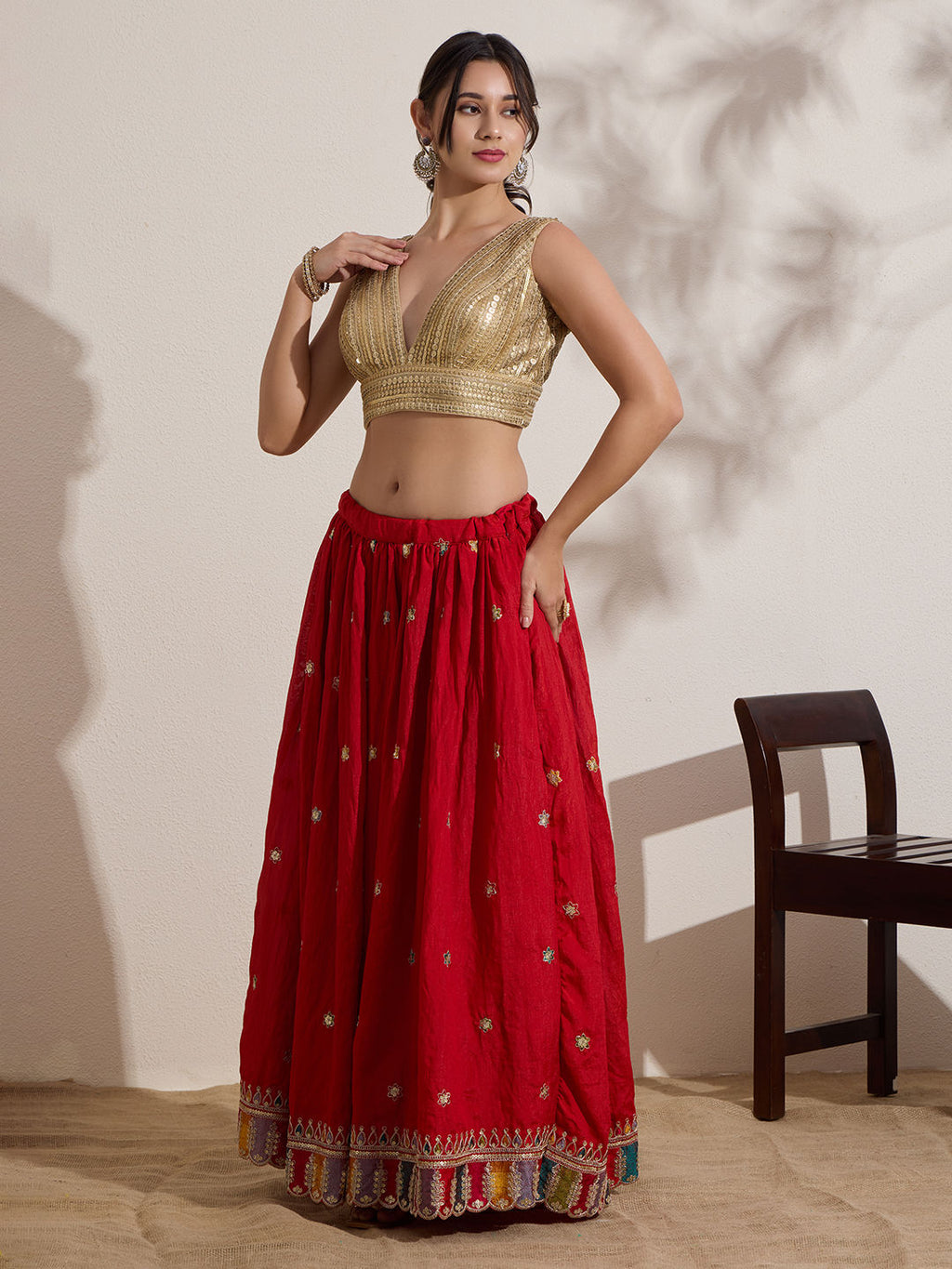 The Blouse Originals Gold Sequinned V-Neck Readymade Saree Blouse