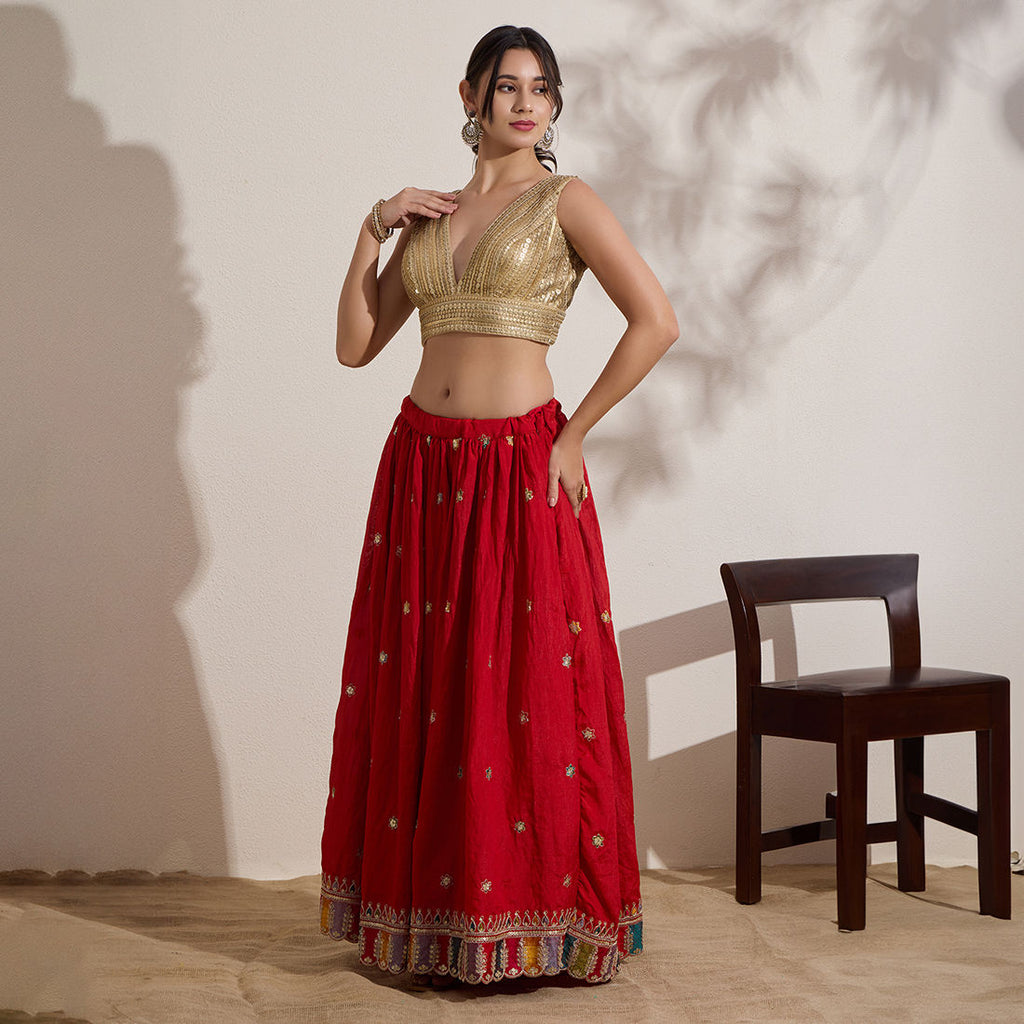 The Blouse Originals Gold Sequinned V-Neck Readymade Saree Blouse