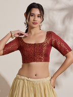 The Blouse Originals Maroon Brocade Woven Design Zari Readymade Saree Blouse