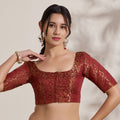 The Blouse Originals Maroon Brocade Woven Design Zari Readymade Saree Blouse
