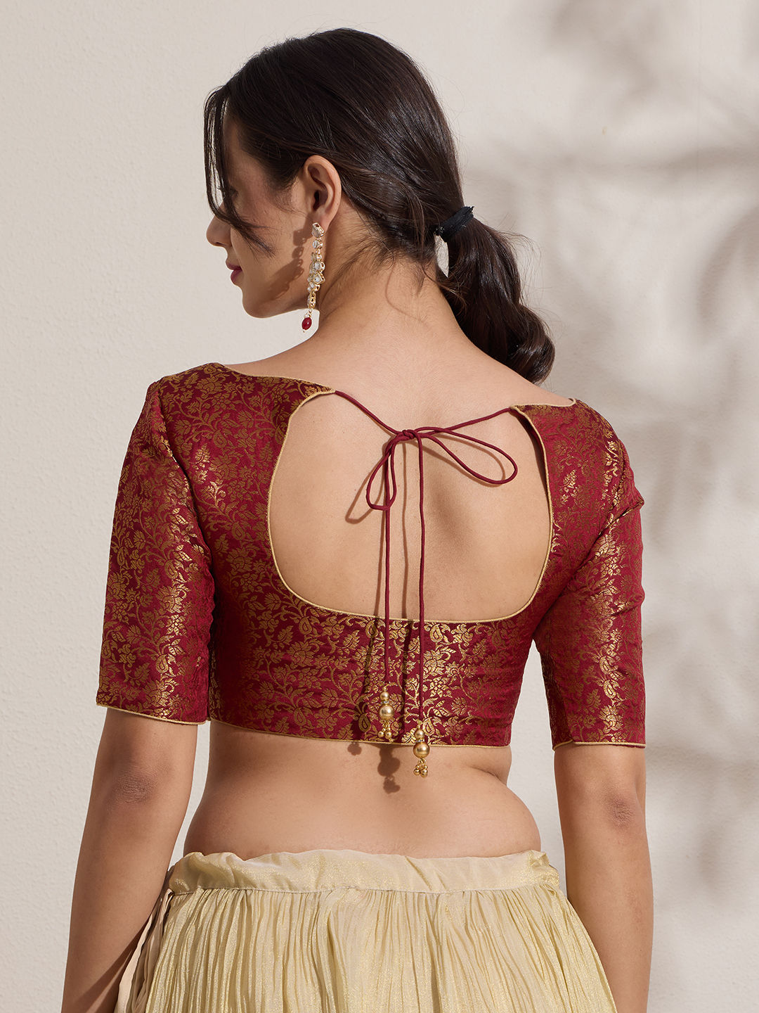 The Blouse Originals Maroon Brocade Woven Design Zari Readymade Saree Blouse