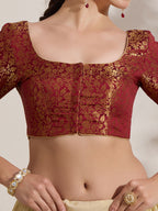 The Blouse Originals Maroon Brocade Woven Design Zari Readymade Saree Blouse