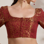 The Blouse Originals Maroon Brocade Woven Design Zari Readymade Saree Blouse