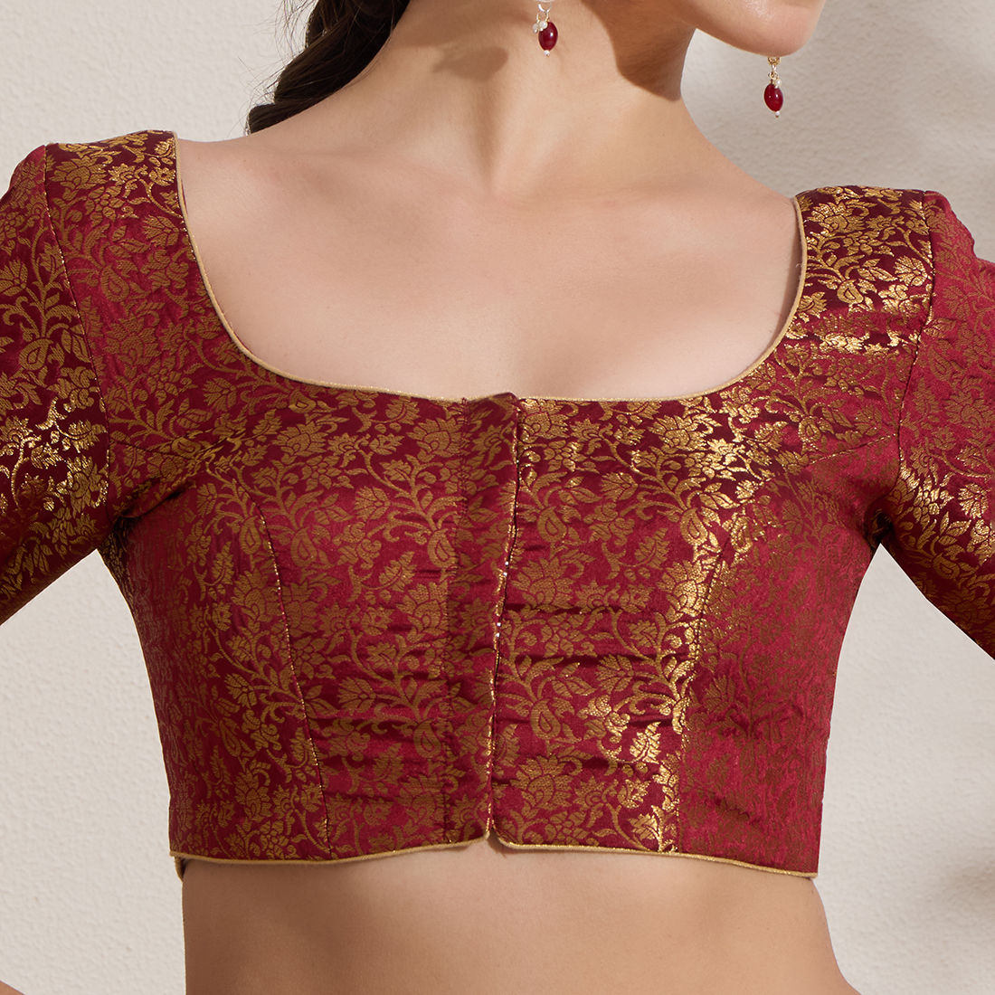 The Blouse Originals Maroon Brocade Woven Design Zari Readymade Saree Blouse