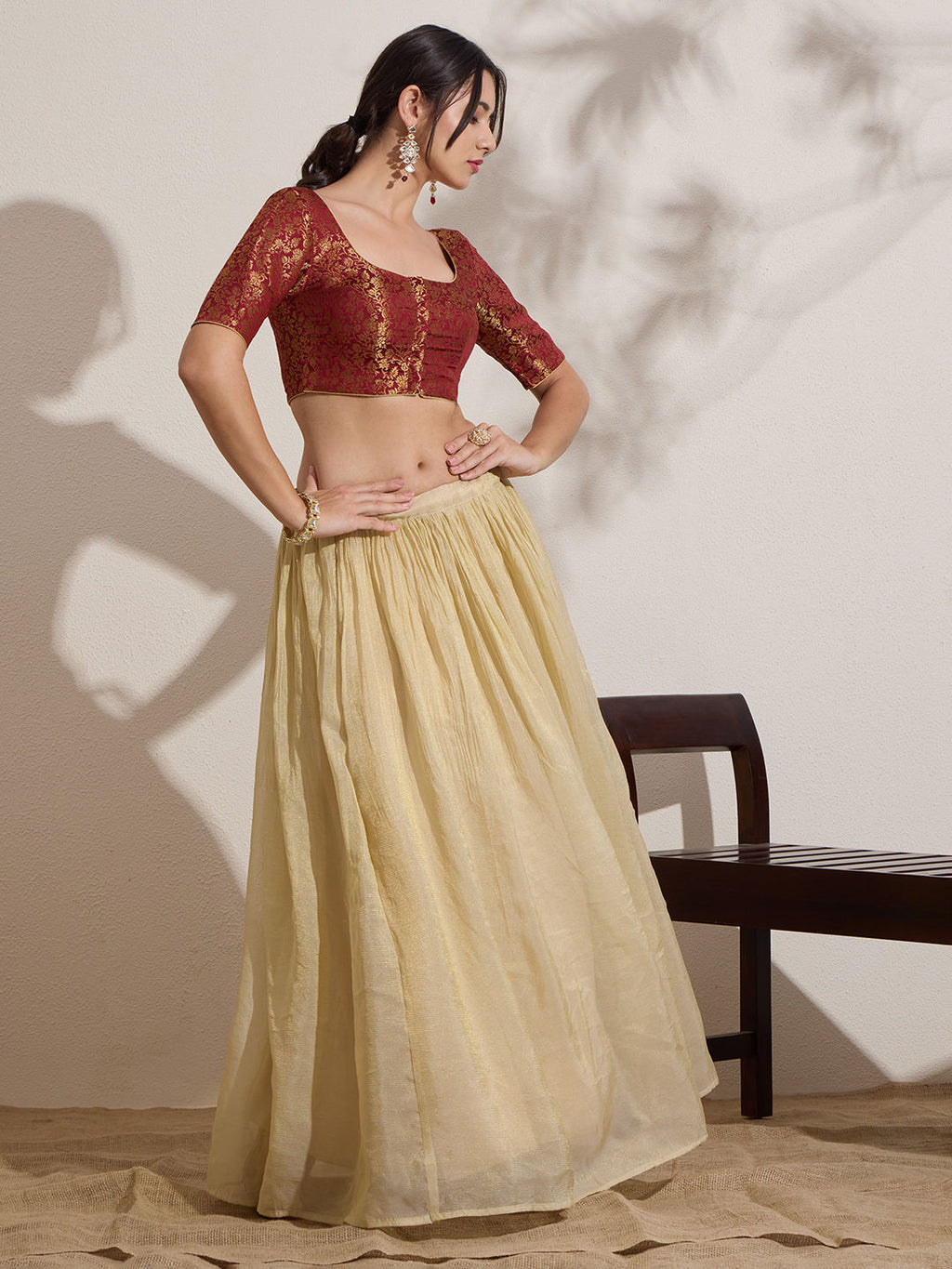The Blouse Originals Maroon Brocade Woven Design Zari Readymade Saree Blouse