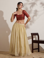 The Blouse Originals Maroon Brocade Woven Design Zari Readymade Saree Blouse