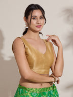 The Blouse Originals Metallic Gold Silk Brocade V-Neck Readymade Saree Blouse