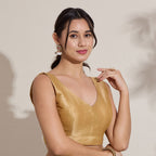 The Blouse Originals Metallic Gold Silk Brocade V-Neck Readymade Saree Blouse