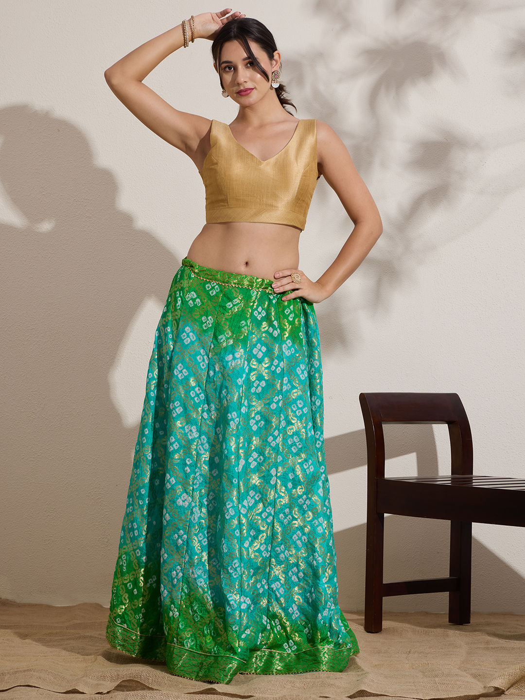 The Blouse Originals Metallic Gold Silk Brocade V-Neck Readymade Saree Blouse