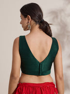 The Blouse Originals Metallic Green Silk Brocade V-Neck Readymade Saree Blouse