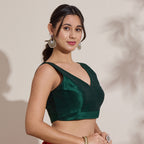The Blouse Originals Metallic Green Silk Brocade V-Neck Readymade Saree Blouse